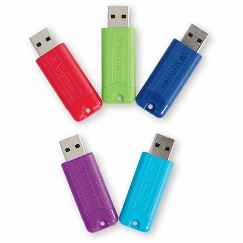 64GB PinStripe USB 3.2 Gen 1 Flash Drive - 5pk - Assorted - 64 GB - 5 Pk - Assorted