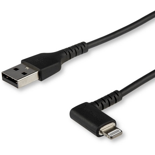 StarTech.com 2m USB A to Lightning Cable iPhone iPad Durable Right Angled 90 Degree Black Charger Cord w/Aramid Fiber Appl