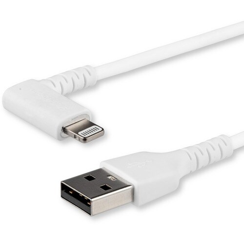 StarTech.com 2m USB A to Lightning Cable iPhone iPad Durable Right Angled 90 Degree White Charger Cord w/Aramid Fiber Appl