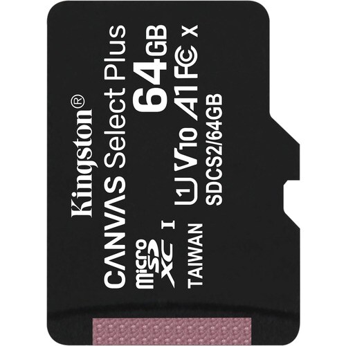 Kingston Canvas Select Plus 64 GB Class 10/UHS-I (U1) microSDXC - 1 Pack - 100 MB/s Read - Lifetime Warranty