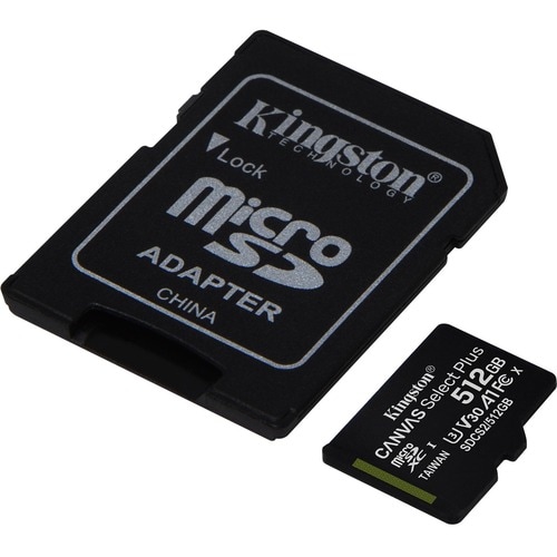 microSDXC Kingston Canvas Select Plus SDCS2 - 512 GB - Classe 10 di tipo UHS-I (U3) - 1 - 100 MB/s Lettura - 85 MB/s Scrit