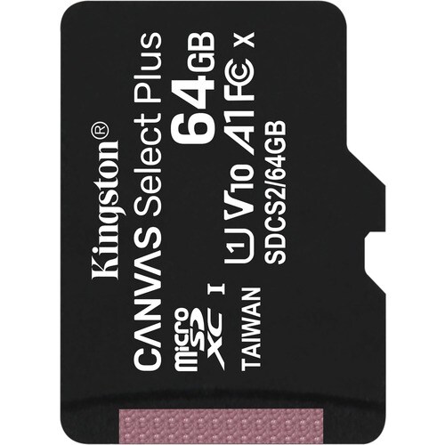 Kingston Canvas Select Plus SDCS2 64 GB Class 10/UHS-I (U1) microSDXC - 1 Pack - 100 MB/s Read