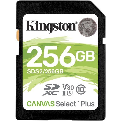Kingston Canvas Select Plus SDS2 256 GB Class 10/UHS-I (U3) SDXC - 1 Pack - 100 MB/s Read - 85 MB/s Write