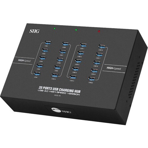SIIG 20-Port Industrial USB 3.0 Hub with Charging - 200W - USB 3.0 Type B - External 20 USB 5Gbps Type-A Port(s) - 20 USB 