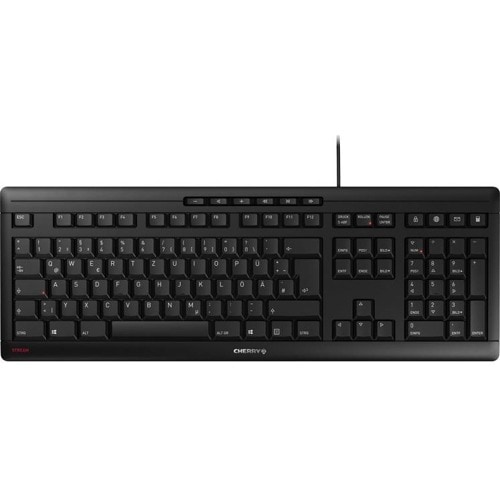 CHERRY STREAM Tastatur - Kabel Konnektivität - USB Schnittstelle - Deutsch - Schwarz - Schere Keyswitch - 10 Hotkey(s) - L