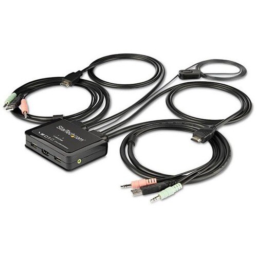 StarTech.com 2 Port HDMI KVM Switch - 4K 60Hz - Compact UHD HDMI USB KVM Switch with 4ft Cables & Audio - Bus Powered & Re