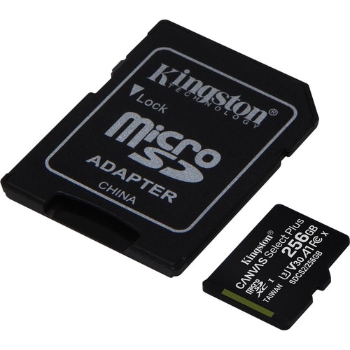 Kingston Canvas Select Plus SDCS2 256 GB Class 10/UHS-I (U3) microSDXC - 1 - 100 MB/s Read - 85 MB/s Write