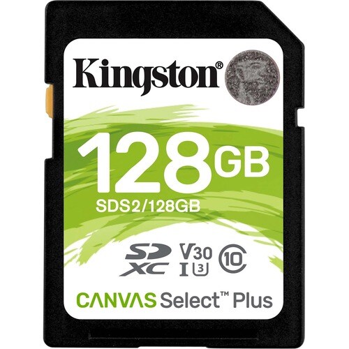 Kingston Canvas Select Plus SDS2 128 GB Class 10/UHS-I (U3) SDXC - 1 - 100 MB/s Read - 85 MB/s Write