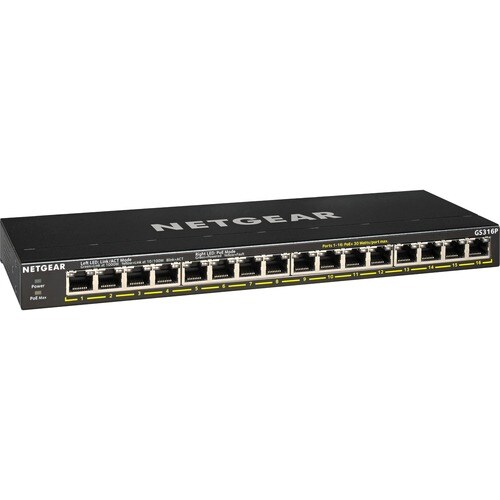 Netgear 300 GS316P 16 Ports Ethernet Switch - 2 Layer Supported - Twisted Pair - Desktop, Wall Mountable, Rack-mountable