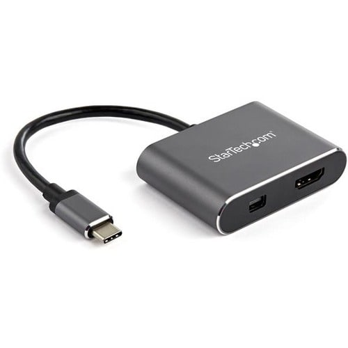 StarTech.com USB C Multiport Video Adapter - 4K 60Hz USB-C to HDMI 2.0 or Mini DisplayPort 1.2 Monitor Display Adapter - H