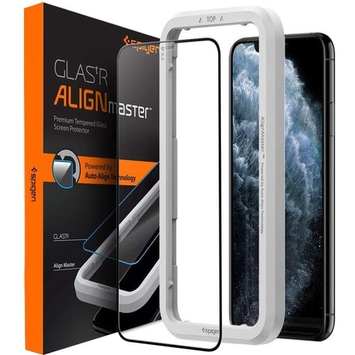 Spigen GLAS.tR Align Master Tempered Glass Screen Protector - Black, Crystal Clear - 1 - For LCD iPhone 11 Pro Max - Finge