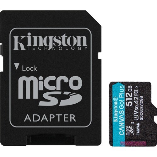 Kingston Canvas Go! Plus 512 GB Class 10/UHS-I (U3) microSDXC - 170 MB/s Read - 90 MB/s Write - Lifetime Warranty