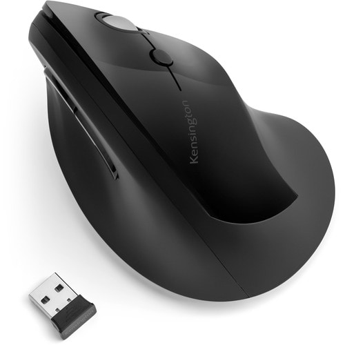 Kensington Pro Fit Ergo Vertical Wireless Mouse - Wireless - Radio Frequency - Black - USB - 1600 dpi - Scroll Wheel - 6 B