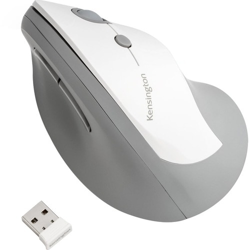 Kensington Pro Fit Ergo Vertical Wireless Mouse - Wireless - Radio Frequency - 2.40 GHz - Grey - USB - 1600 dpi - Scroll W
