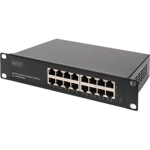 Digitus DN-80115 16 Ports Ethernet Switch - 2 Layer Supported - Twisted Pair - 1U High - Rack-mountable
