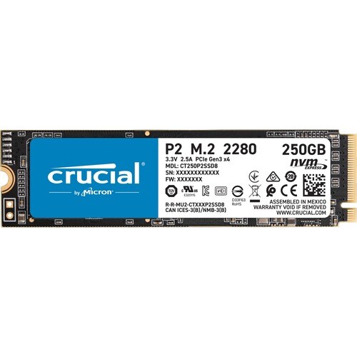 SSD Crucial P2 CT250P2SSD8 - M.2 2280 Interne - 250 Go - PCI Express NVMe (PCI Express NVMe 3.0 x4) - 2100 Mo/s Taux de tr