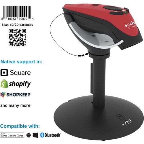 Socket Mobile DuraScan D760 Handheld Barcode Scanner - Wireless Connectivity - Red - 762 mm Scan Distance - 1D, 2D - Laser