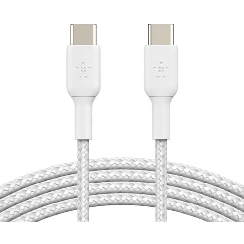 Belkin Braided USB-C to USB-C Cable (1m / 3.3ft, White) - 3.3 ft (1.01 m) USB-C Data Transfer Cable for Smartphone, Tablet