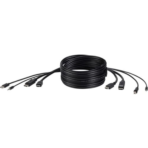 Belkin TAA DUAL (1) HDMI-HDMI (1) DP-DP/USB/AU CBL - 10 ft DisplayPort/HDMI/Mini-phone/USB KVM Cable for KVM Switch, Compu