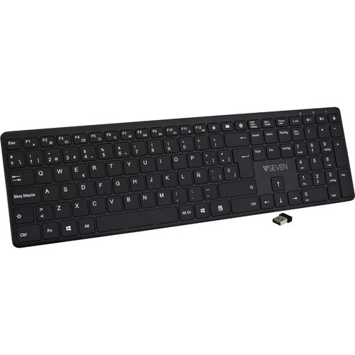 V7 KW550ESBT Keyboard - Wireless Connectivity - USB Interface - Spanish - QWERTY Layout - Black - Scissors Keyswitch - Blu