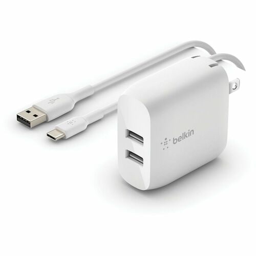 Belkin BoostCharge Dual USB-A Wall Charger 24W (USB-A to USB-C cable included) - Power Adapter - 24 W - 4.80 A Output