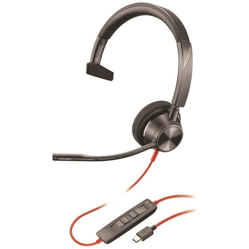 Poly Blackwire BW3310 Wired Over-the-head Mono Headset - Black - Monaural - Ear-cup - 32 Ohm - 20 Hz to 20 kHz - 216.4 cm 