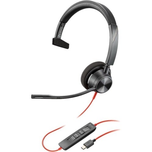 Poly Blackwire BW3310-M USB-C Wired Over-the-head Mono Headset - Monaural - Supra-aural - 32 Ohm - 20 Hz to 20 kHz - Noise