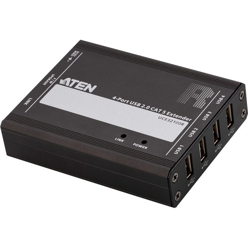 ATEN 4-port USB 2.0 CAT 5 Extender (100m) - 3.94" Range - 2 x Network (RJ-45) - 7 x USB - Twisted Pair - Category 5 - Rack