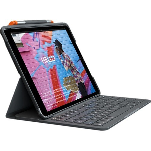 Logitech SLIM FOLIO Keyboard/Cover Case (Folio) iPad (7th Generation) Tablet - Graphite - Bump Resistant, Scratch Resistan