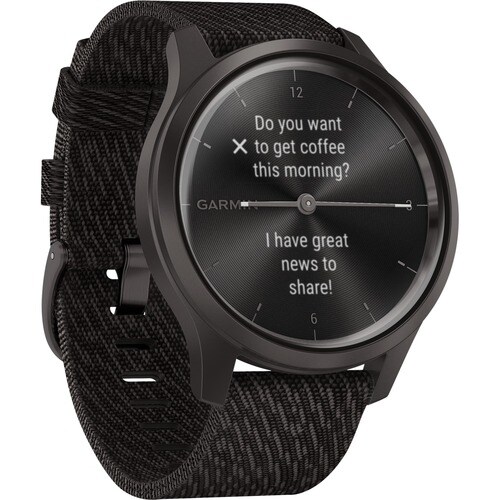 Garmin vívomove Style GPS Watch - Glass, Anodized Aluminium - Graphite Case - Black Pepper Band - Anodized Aluminium Case 