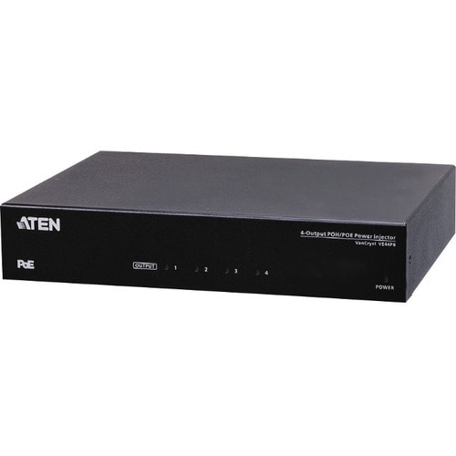 VanCryst VE44PB PoE Injector - 120 V AC, 230 V AC Input - 4 x Ethernet Input Port(s) - 4 x PoE Output Port(s)