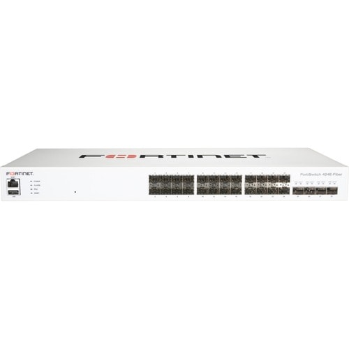 FortiSwitch 424E-Fiber Layer 2/3 FortiGate switch controller compatible switch with 24 x GE SFP ports, 4 x 10 GE SFP+ uplinks