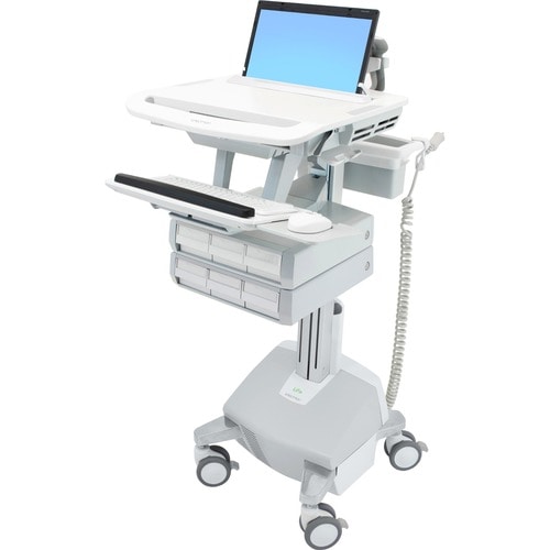 Ergotron StyleView Medical Cart - 6 Drawer - 9.07 kg Load Capacity - 4 Casters - Aluminium - White, Grey