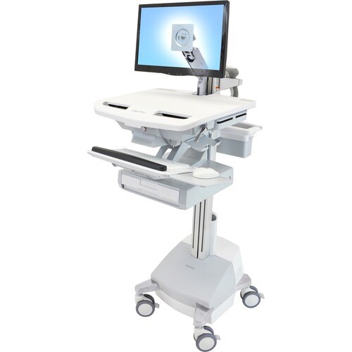 Ergotron StyleView Medical Cart - 1 Drawer - 16.78 kg Load Capacity - 4 Casters - Aluminium - White, Grey