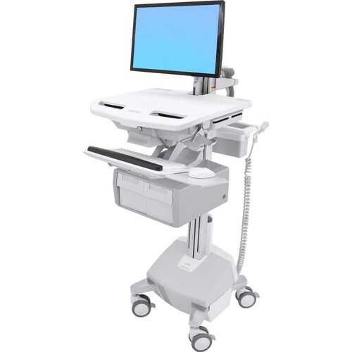 Ergotron StyleView Medical Cart - 2 Drawer - 33 kg Load Capacity - 4 Casters - Plastic, Aluminium