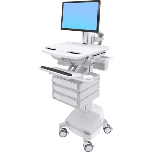 Ergotron StyleView Medical Cart - 3 Drawer - 16.78 kg Load Capacity - 4 Casters - Plastic, Aluminium