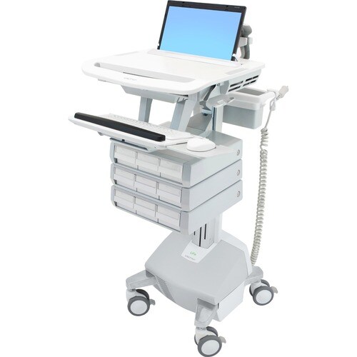 Ergotron StyleView Medical Cart - 9 Drawer - 9.07 kg Capacity - 4 Casters - Aluminium - White, Grey
