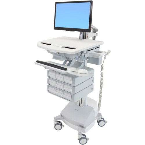 Ergotron StyleView Medical Cart - 9 Drawer - 16.78 kg Capacity - 4 Casters - Aluminium - White, Grey