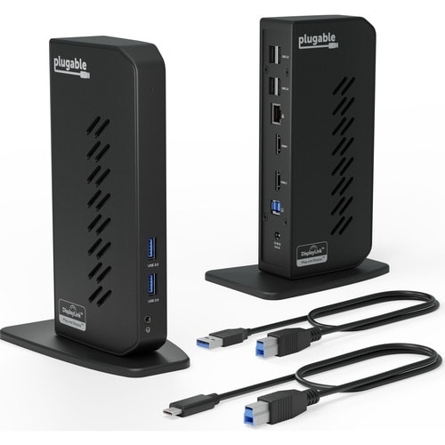 Plugable USB 3.0 and USB-C Universal Laptop Docking Station for Windows and Mac - (Dual Video HDMI, Gigabit Ethernet, Audi