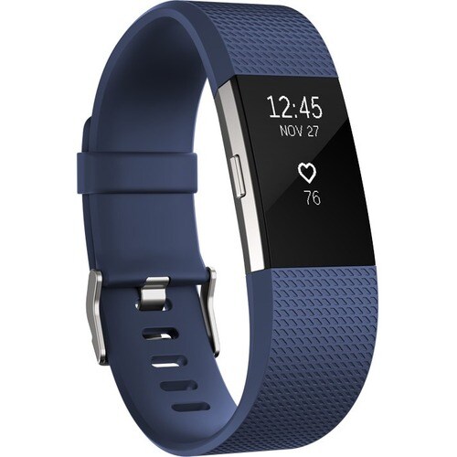 Fitbit Charge 2 Smart Band - Blue, Silver Body Color - Elastomer, Stainless Steel Body Material - Accelerometer, Altimeter