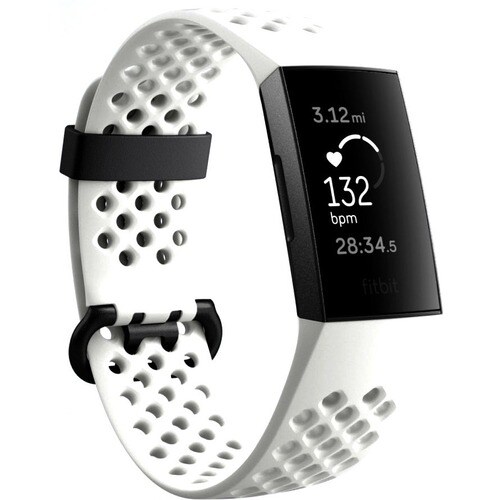 Fitbit Charge 3 Smart Band - Frost White, Graphite Aluminum Body Color - Leather, Aluminium Body Material - Woven, Elastom