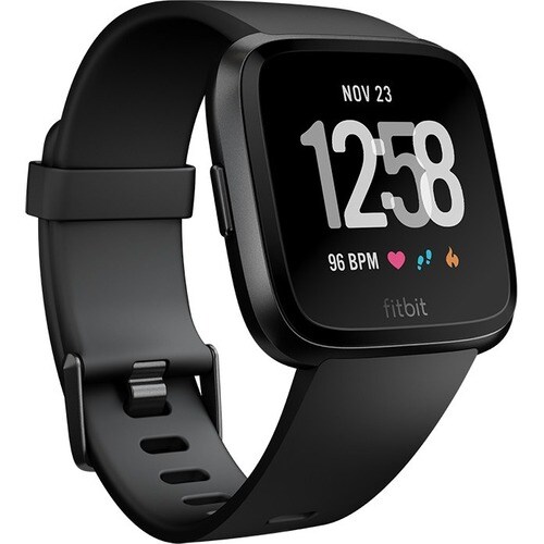 Fitbit Versa Smart Watch - Rectangular Case Shape - 24.07 mm Case Height - 24.07 mm Case Width - Black, Black Aluminium Bo