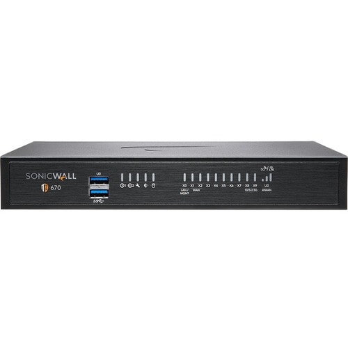 SonicWall TZ670 High Availability Firewall - 8 Port - 10/100/1000Base-T, 10GBase-X - 10 Gigabit Ethernet - DES, 3DES, MD5,