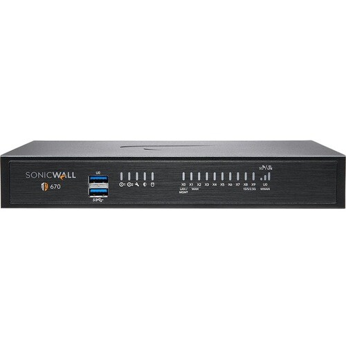 SonicWall TZ670 Network Security/Firewall Appliance - 8 Port - 10/100/1000Base-T, 10GBase-X - 10 Gigabit Ethernet - DES, 3