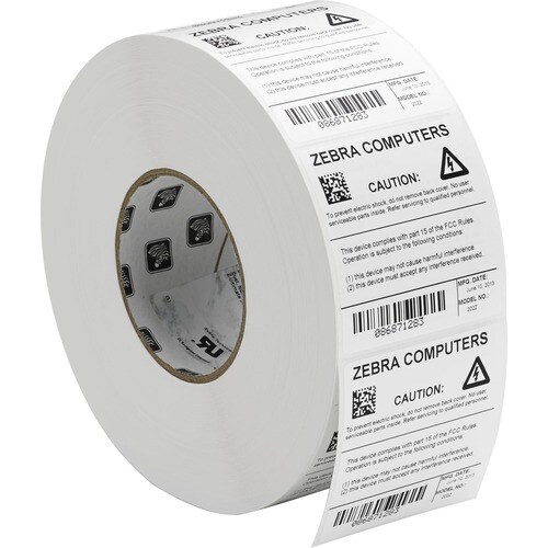 Zebra Label Polyester 2 x 0.5in Thermal Transfer Zebra Z-Ultimate 3000T White 1 in core - 2" Width x 1/2" Length - Permane