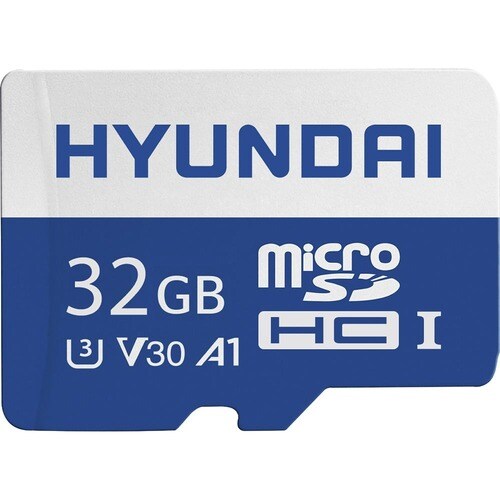 Hyundai 32GB microSDHC UHS-I Memory Card with Adapter, 90MB/s (U3), UHD, A1, V30 - Up to 30MB/s write speeds for fast shoo