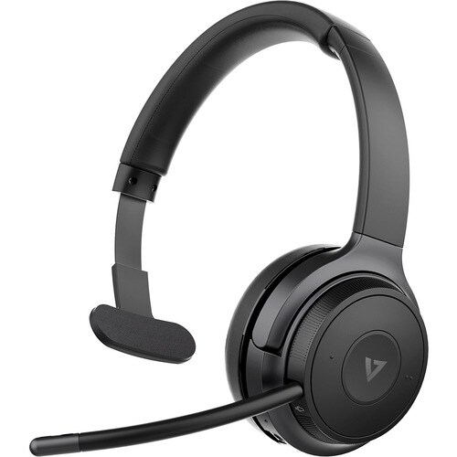 V7 H605M Wireless On-ear, Over-the-head Mono Headset - Black, Grey - Microsoft Teams Certification - Monaural - Supra-aura