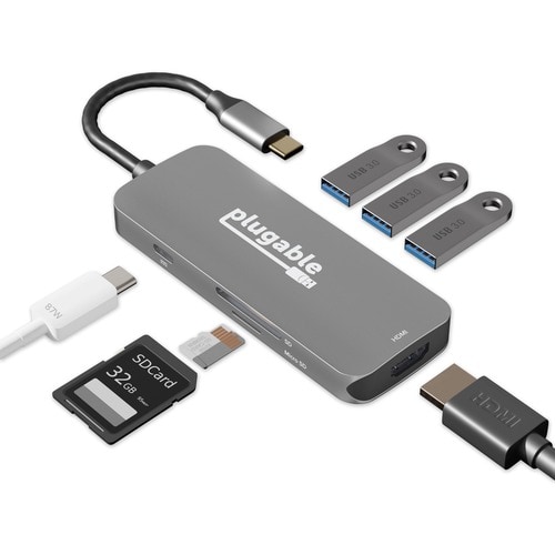 Plugable USB-C Hub 7-in-1, Compatible with Mac, Windows, Chromebook, USB4, Thunderbolt 4, and More - (4K HDMI, 3 USB 3.0, 