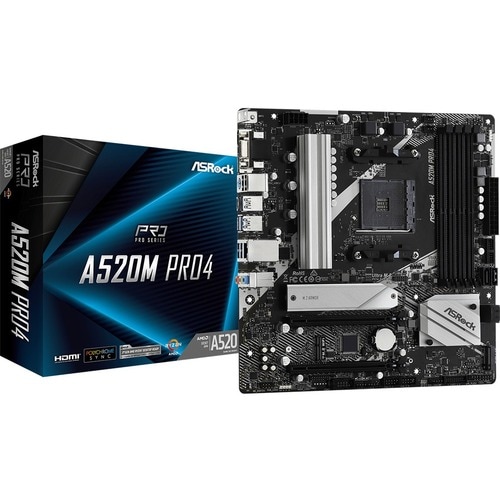 ASRock A520M Pro4 Desktop Motherboard - AMD A520 Chipset - Socket AM4 - Micro ATX - 128 GB DDR4 SDRAM Maximum RAM - DIMM, 