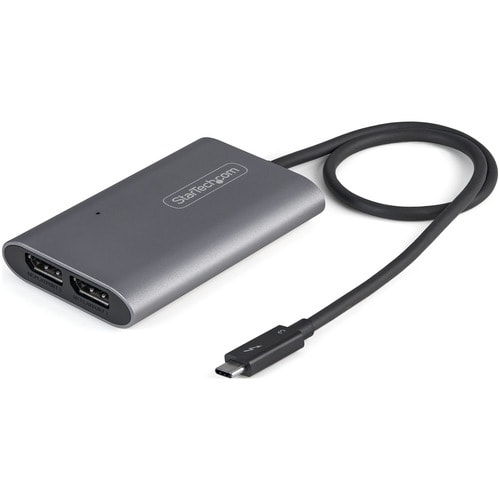 StarTech.com Thunderbolt to Dual DisplayPort Adapter DP 1.4, Dual 4K 60Hz DP Video Converter, 2x Monitor Display Adapter, 
